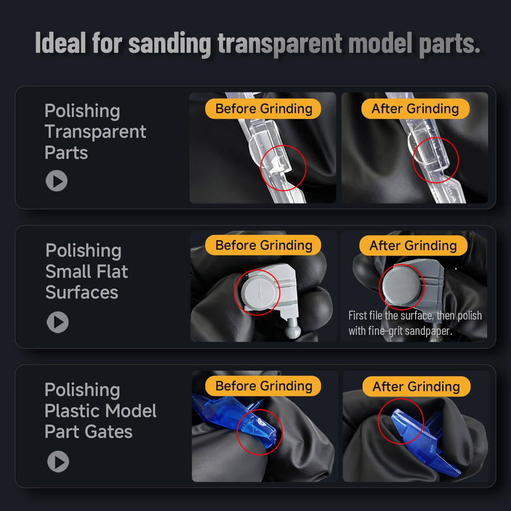 stedi Hobby Model Polishing Tools 2 PCS, Precision Glass Polishing Files #600-800 Grits, Anti-Slip Comfortable Grip for Gundam, Scale Military Model, 3D Resin Parts (Upgrade 2PCS - A)