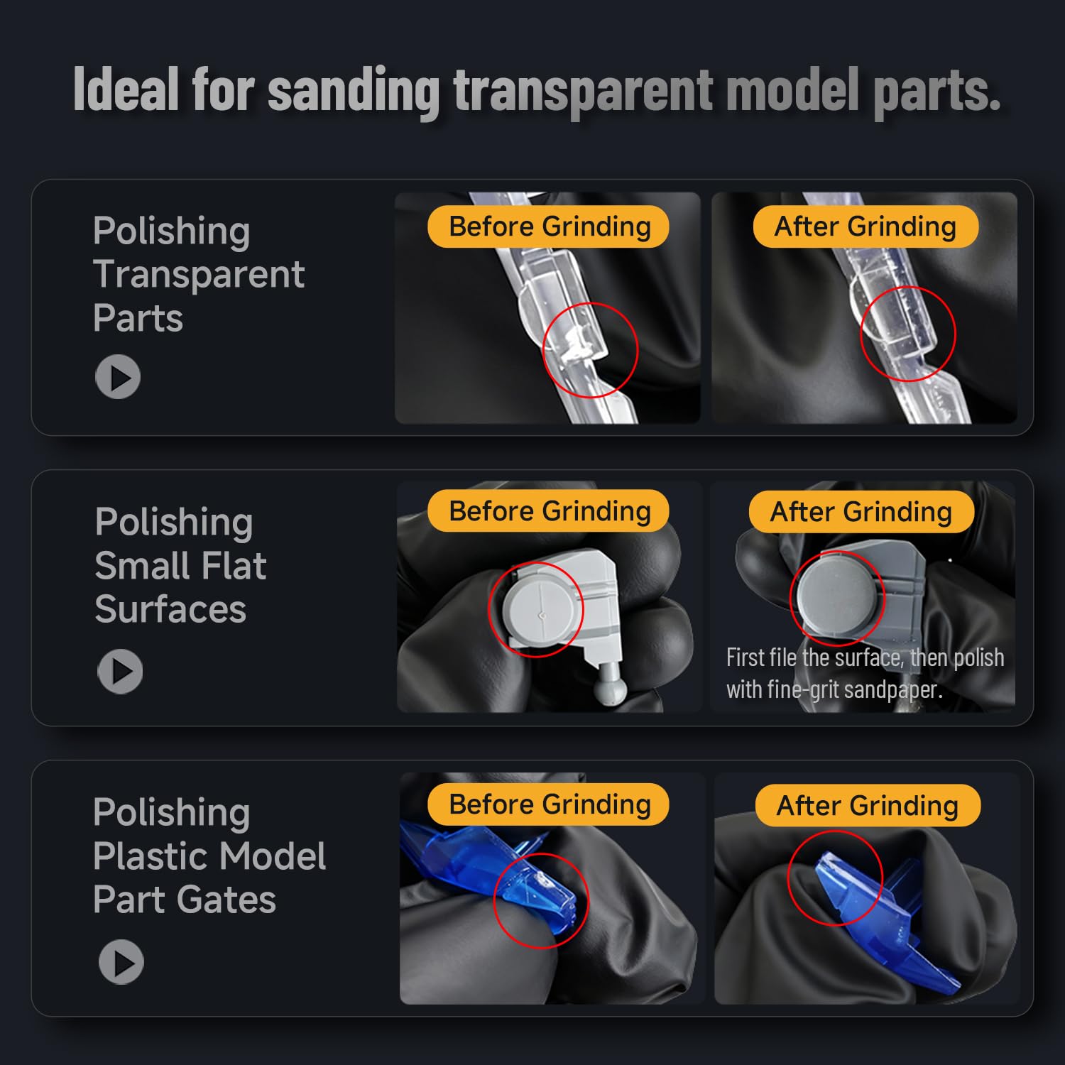 stedi Hobby Model Polishing Tools 2 PCS, Precision Glass Polishing Files #600-800 Grits, Anti-Slip Comfortable Grip for Gundam, Scale Military Model, 3D Resin Parts (Upgrade 2PCS - A)