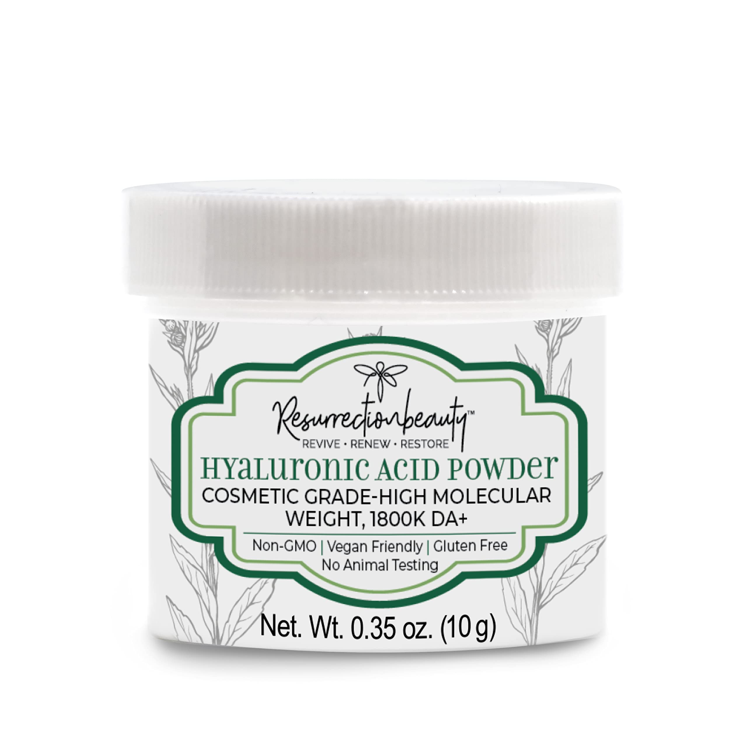 Pure Hyaluronic Acid Powder For Face, High Molecular Weight Sodium Hyaluronate Skincare Ingredient For DIY Beauty Serum, Mask Treatment, Homemade Ascorbic Acid Vitamin C Serums 10g