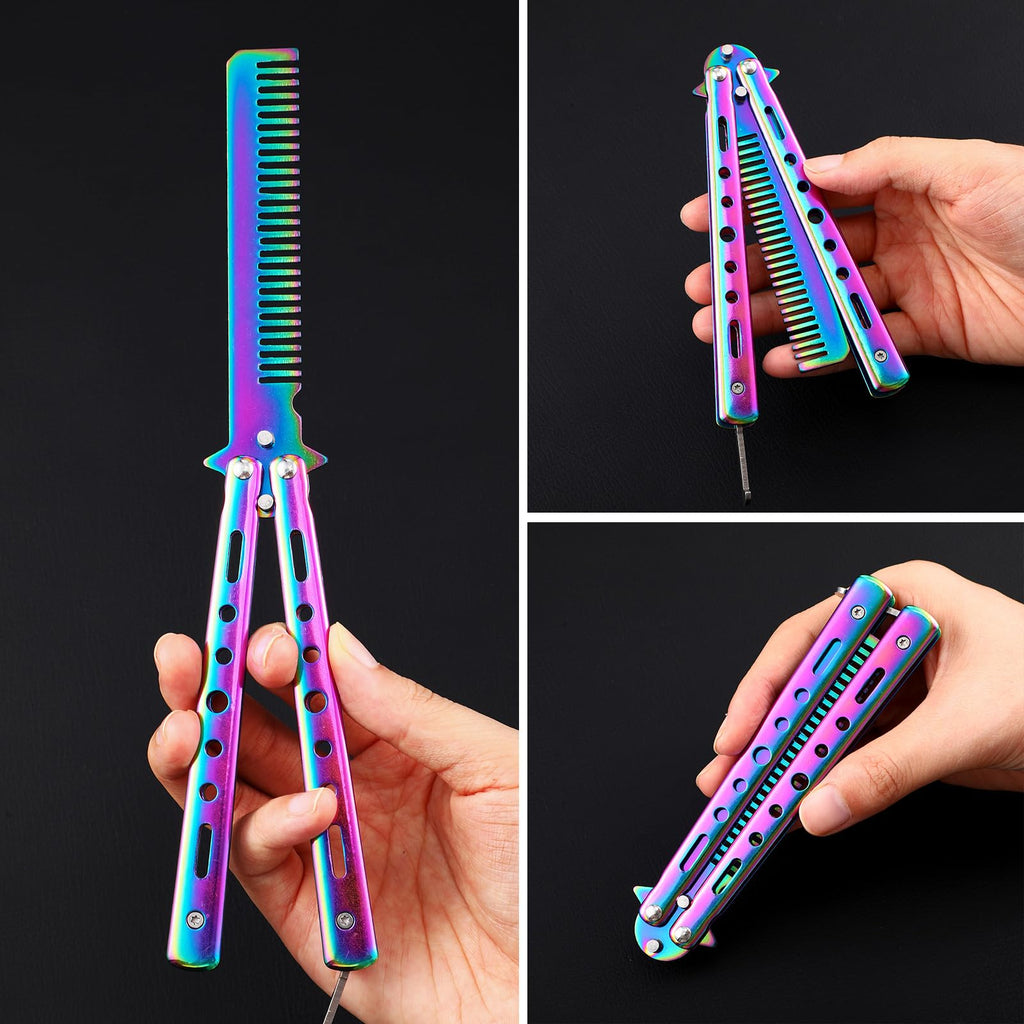 Yiyiring 6 Pieces Butterfly Practice Combs Hair Styling Tools Comb Stainless Steel Folding Practice Training Combs Hair Styling Tools for Sport Outdoor Use (Colorful)