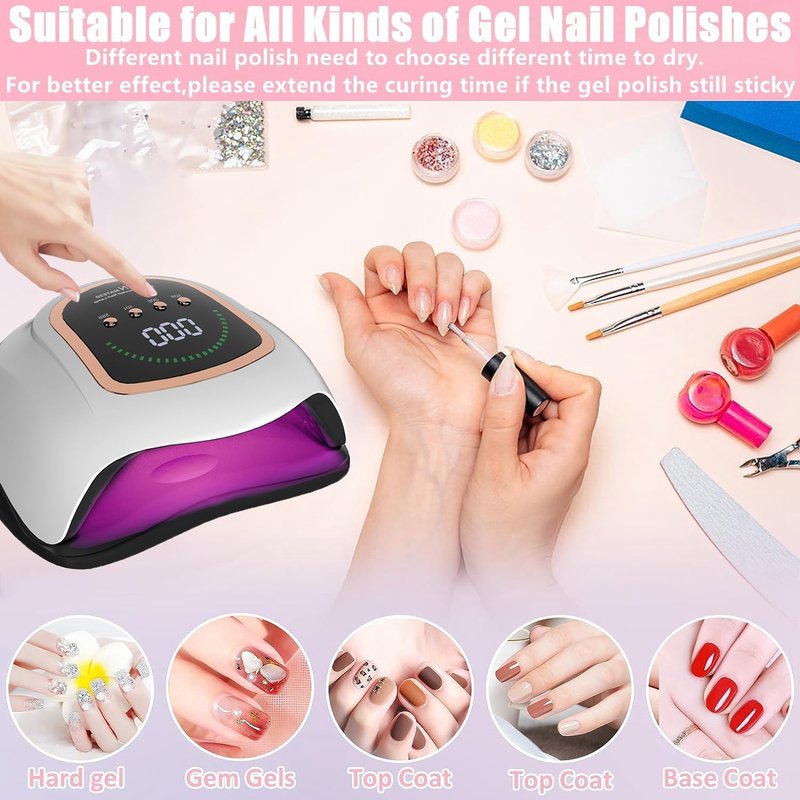 UV LED Nail Lamp, 300W Professional UV Nail Dryer Light for Gel Nails with 72 Beads, Fast Curing Gel Polish Lamp Auto Sensor 4 Timer Setting, Nail Art Drying Tools for Fingernail and Toenail