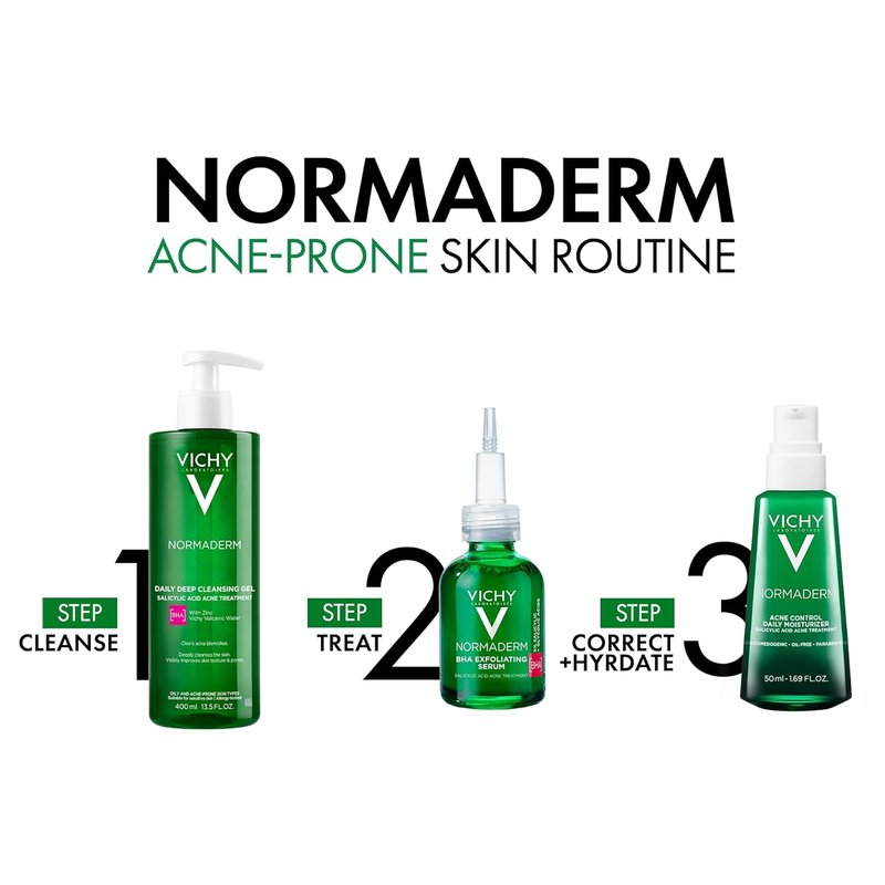 VICHY Normaderm Acne Face Wash - Salicylic Acid Cleanser for Oily Skin | Clears Clogged Pores & Blackheads