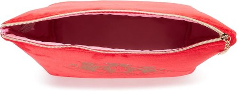 Juicy Couture Red Makeup Bag - Stylish Cosmetics Organizer with Zip Top & Rhinestone Detail