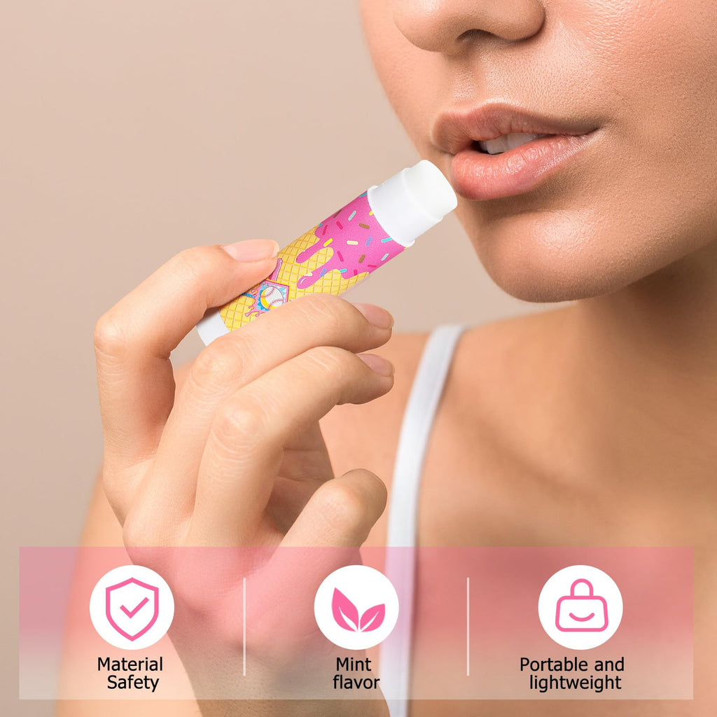 Loopeer 24 Pcs Baseball Party Favors Include Lip Balm and Lipstick Holder Keychain Bulk Moisturizing Pink Ice Cream Baseball Lip Balm Keychains Pouch for Team Gifts Sports Party Supplies