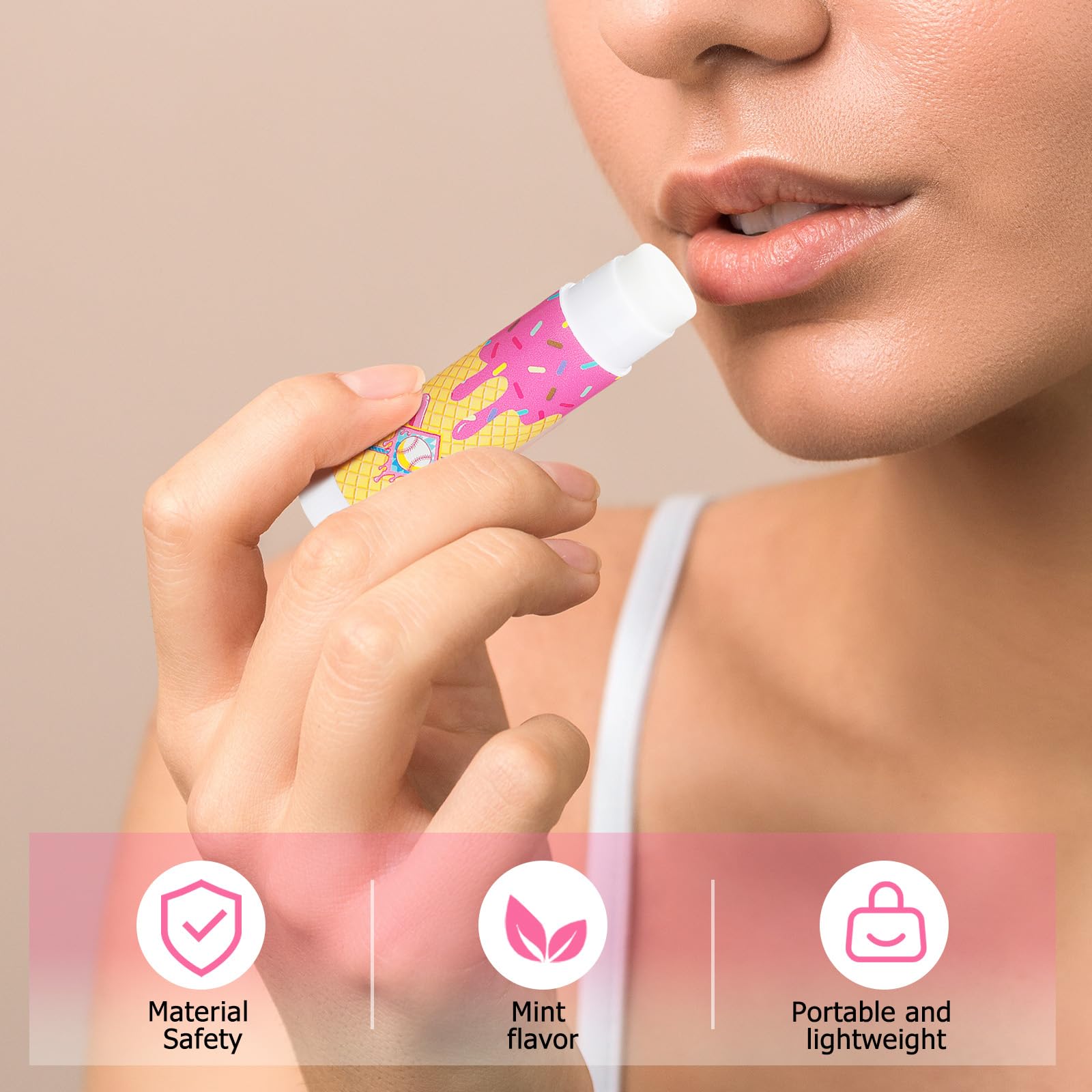 Loopeer 24 Pcs Baseball Party Favors Include Lip Balm and Lipstick Holder Keychain Bulk Moisturizing Pink Ice Cream Baseball Lip Balm Keychains Pouch for Team Gifts Sports Party Supplies