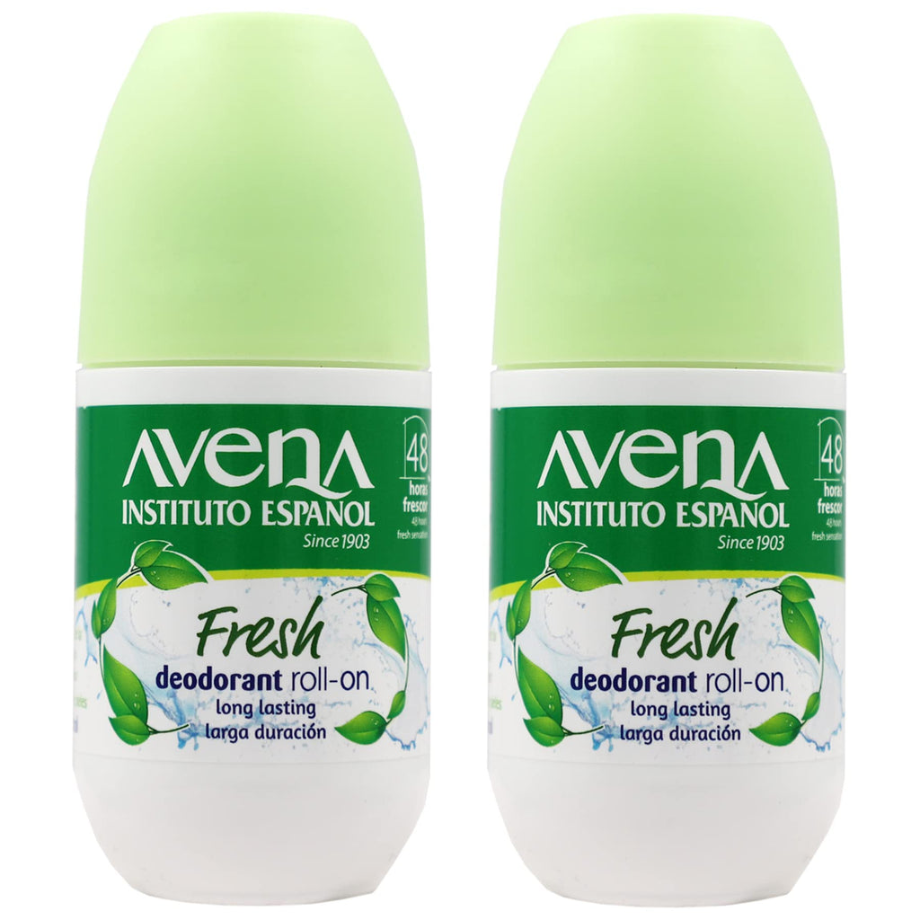 Instituto Espanol Avena Deodorant Roll-On Fresh, Anti-Perspirant, Long-Lasting, Non-Alcohol, Oat Extract, 2-Pack of 2.53 FL Oz Each