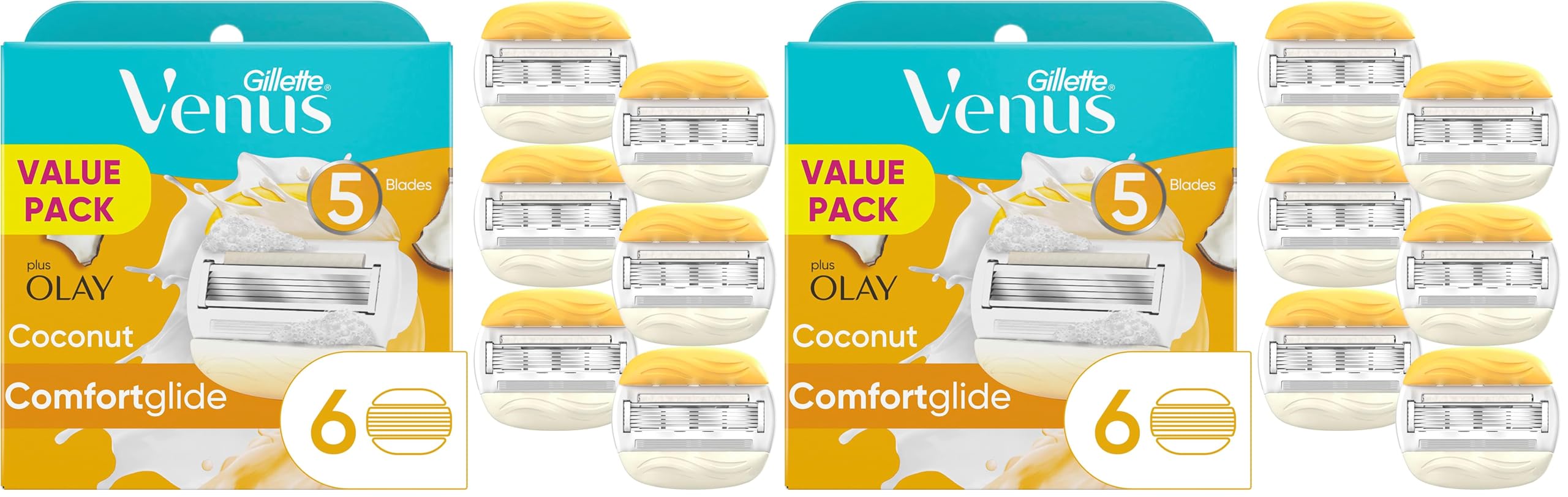 Gillette Venus ComfortGlide Womens Razor Blade Refills,Infused with Olay Coconut Scent,6 Count (Pack of 2)