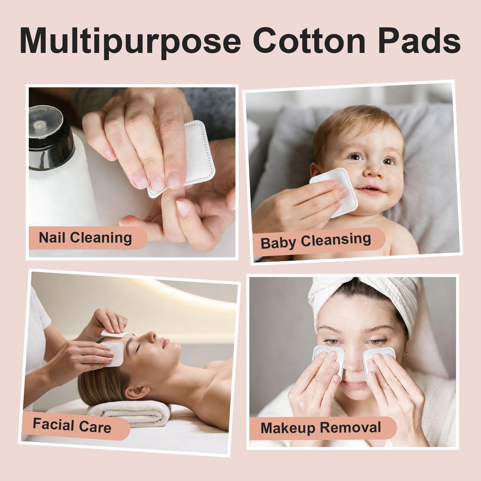 Large Cotton Pads for Face 300 Count, Makeup Remover Pads for Sensitive Skin Soft & Lint-Free Ultra-Absorbent Hypoallergenic Cotton Rounds for Face, Unique Three-Layer Upgraded Edge Stitching