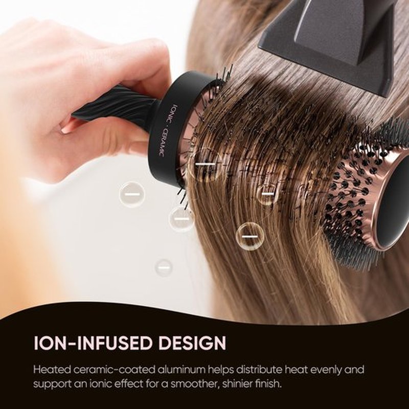 Ellen Evyse Round Brush for Blow Drying, Ceramic Coated Barrel for Volumizing & Shine, Lightweight Styling Brush for Straightening, Curling,with 4 Hair Clips (1.3inch&2.1inch)