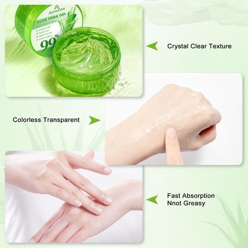 Aero Zen 99% Pure & Organic Aloe Vera Gel - 1-Pack (10.1oz) | Premium Hydration for Daily Use & After Sun Care | Lightweight, Non-Greasy & Alcohol-Free Formula for Face, Body & Hair | Vegan