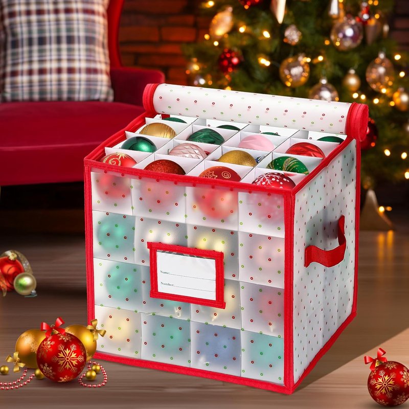Christmas Tree Ball Organizer by [Brand Name] - Hard Plastic Ornament Storage Box for 64 Ornaments