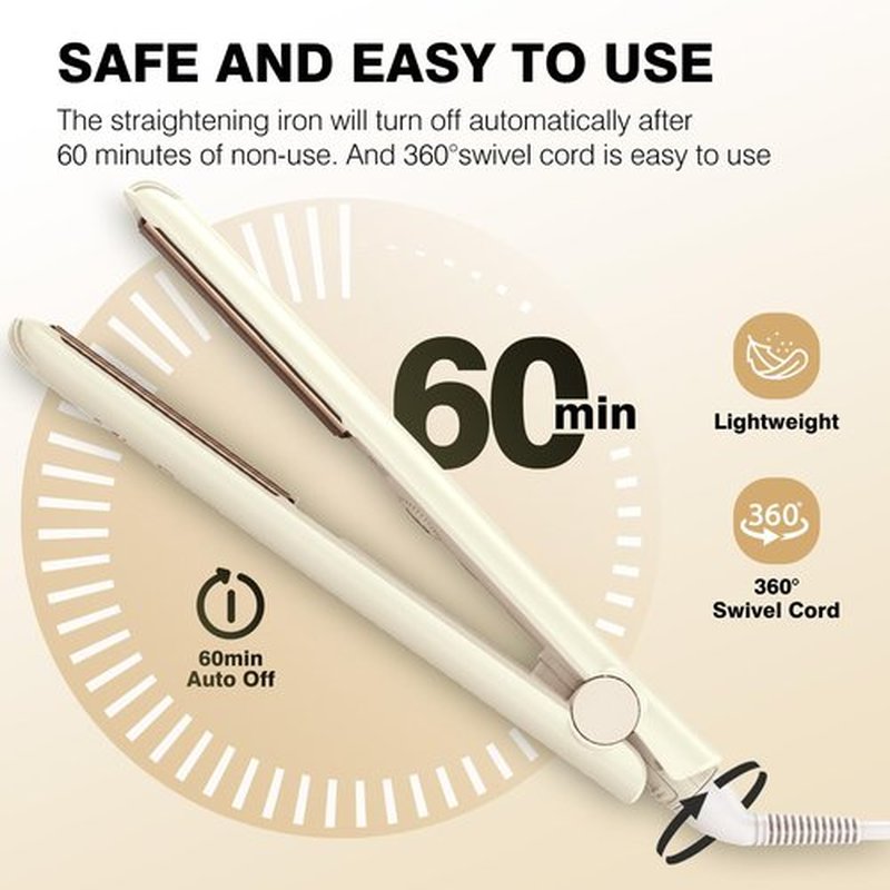MiroPure 1 Inch Flat Iron, Hair Straightener with 30S Fast Heating & 60min Auto Shut-Off, Hair Straightener and Curler 2 in 1 with 3D Ceramic Floating Plates, Beige