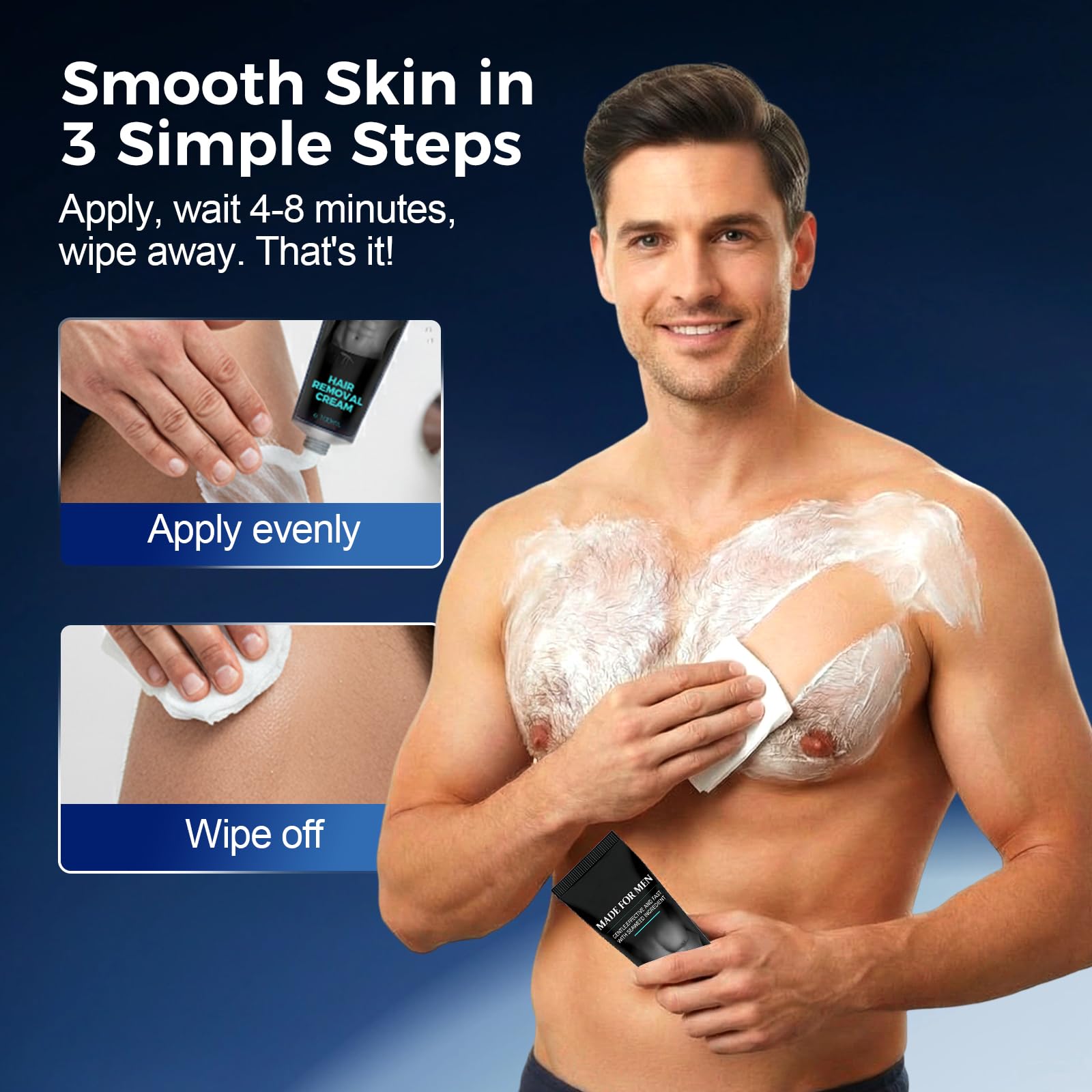 Men’s Hair Removal Cream, Body Grooming Cream for Men, Gentle Formula for Arms, Legs, Chest & Underarms, Easy Rinse-Off Body Hair Removal Cream, 100ml (2)