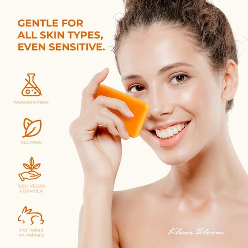 KlearBloom Kojic Acid Soap, Turmeric Soap Bar for Dark Spots Brightening & Moisturizing with Collagen, Vitamin E, Retinol, Hyaluronic Acid, Shea Butter, Paraben & Sulfate-Free 105g x 2 Bars