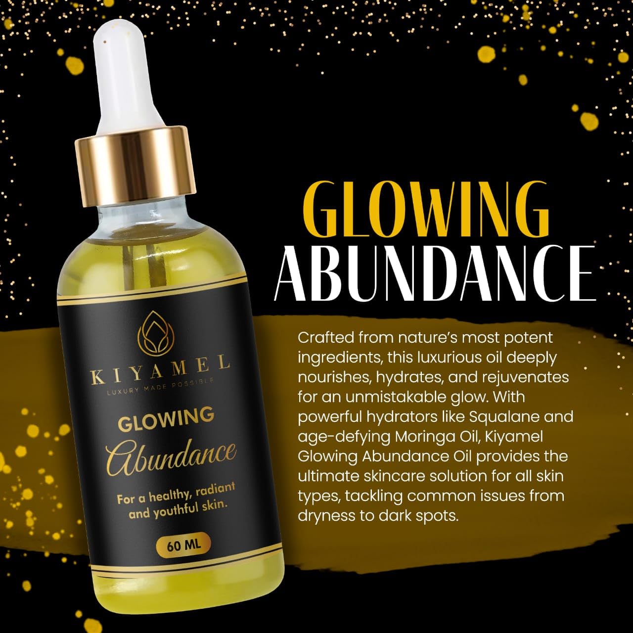 KIYAMEL Glowing Abundance Oil for Eczema Relief Face and Skin Moisturizer for Dull Skin Treatment for Dryness and Itchiness Hydrates and Protects Rich in Vitamin E