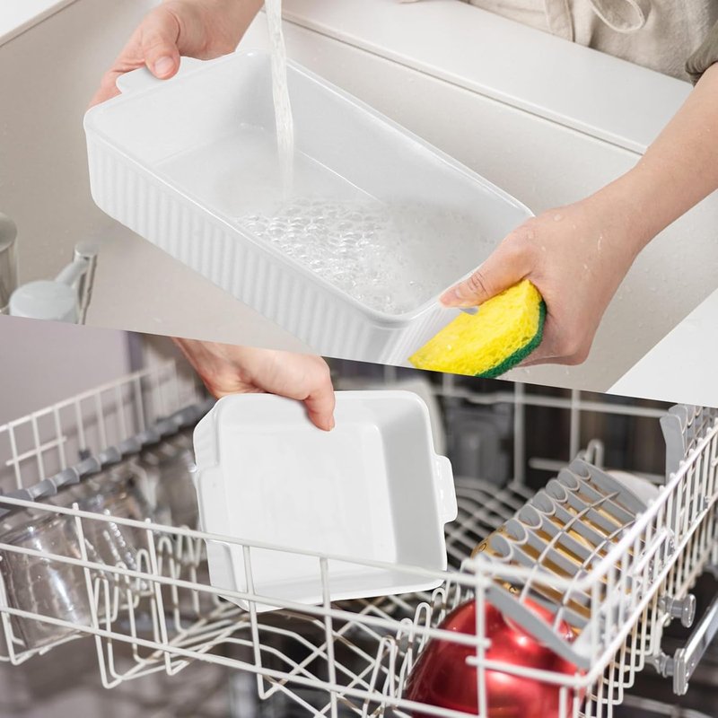Ceramic Baking Dish Set - 2-Piece Rectangular Casserole Pans | 4.4QT & 1.8QT, Oven Safe, White