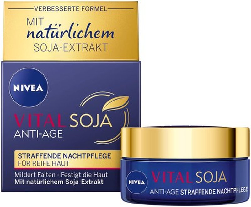 NIVEA Vital Soja Anti-Age Night Cream 50 ml – Intensive Firming & Regeneration Treatment for Mature Skin with Natural Soy Extract, Jojoba Oil and Shea Butter – Rich Overnight Moisture