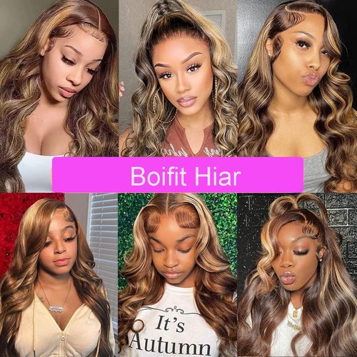 Boifit 22 Inch Honey Blonde 5x5 Ombre HD Lace Front Wig Human Hair Highlight Body Wave Closure Lace Frontal Glueless Wigs Pre Plucked, Real Human Hair Wig