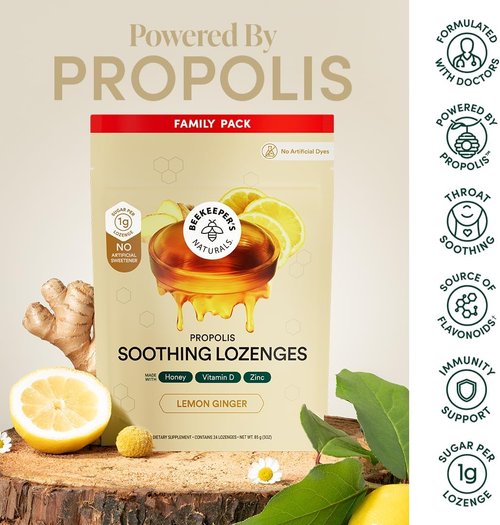 Beekeeper's Naturals Cough Drops - Soothing Honey Ginger Lemon Lozenges for Immune Support | 24 Ct