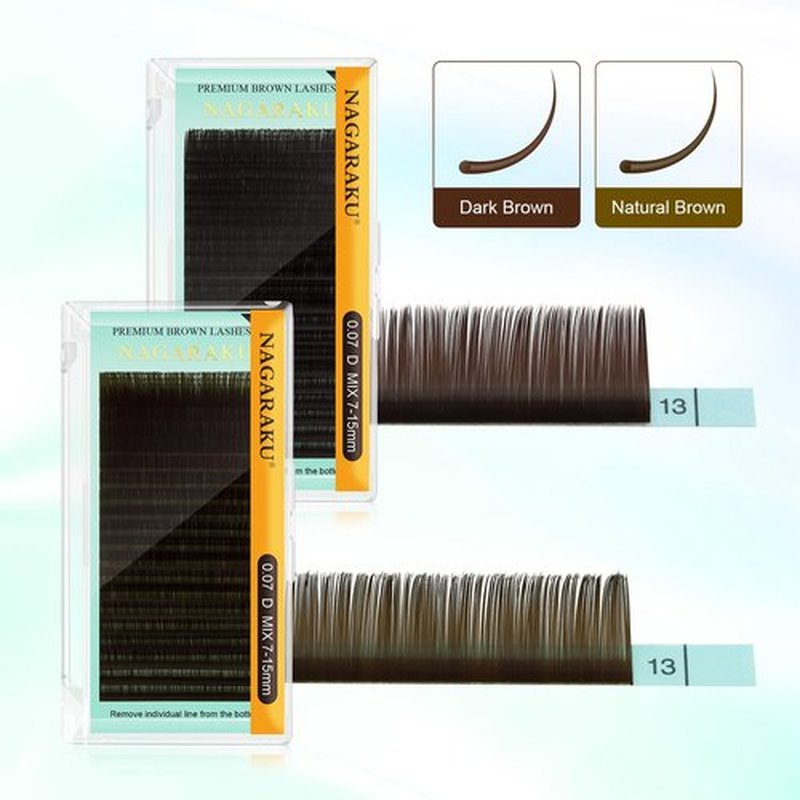 NAGARAKU Natural Brown Color Individual Eyelash Extensions Classic Lashes Faux Mink Soft False Eye Lashes Supplies 20 Rows(0.07mm C curl 11mm)