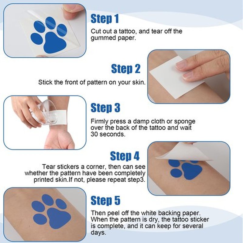 Harloon 20 Sheets 300 Pcs Paw Print Tattoos Temporary Paw Print Face Tattoos Dog Stickers Removable for Cheer Patrol Women Body Arm Foot(Blue)