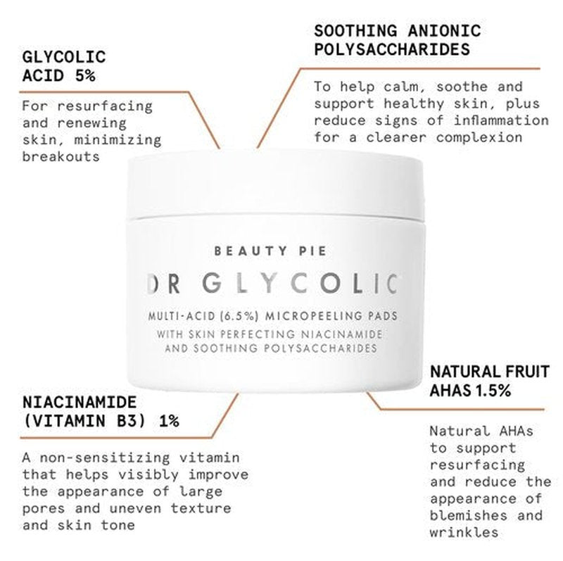 Beauty Pie Dr Glycolic Multi-Acid (6.5%) Micropeeling Glycolic Acid Pads For Exfoliating & Anti-Aging Benefits
