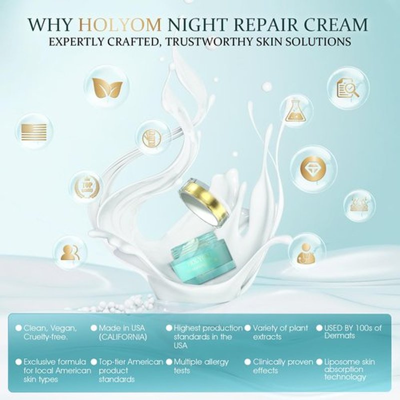 HOLYOM Restorative Night Cream for Face — Overnight Repair with Ceramides, Collagen Peptides & Hyaluronic Acid, Deep Hydration, Non-Greasy Texture, Sensitive-Skin Friendly, 1.75 fl oz