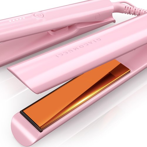 Giacomucci Titanelli 2 in 1 Titanium Hair Straightener and Curler | 100% Pure Ti-Thermal Technology Flat Iron | 1-Inch Professional Styling | Available in Black, Gold, and Pink (Pink)
