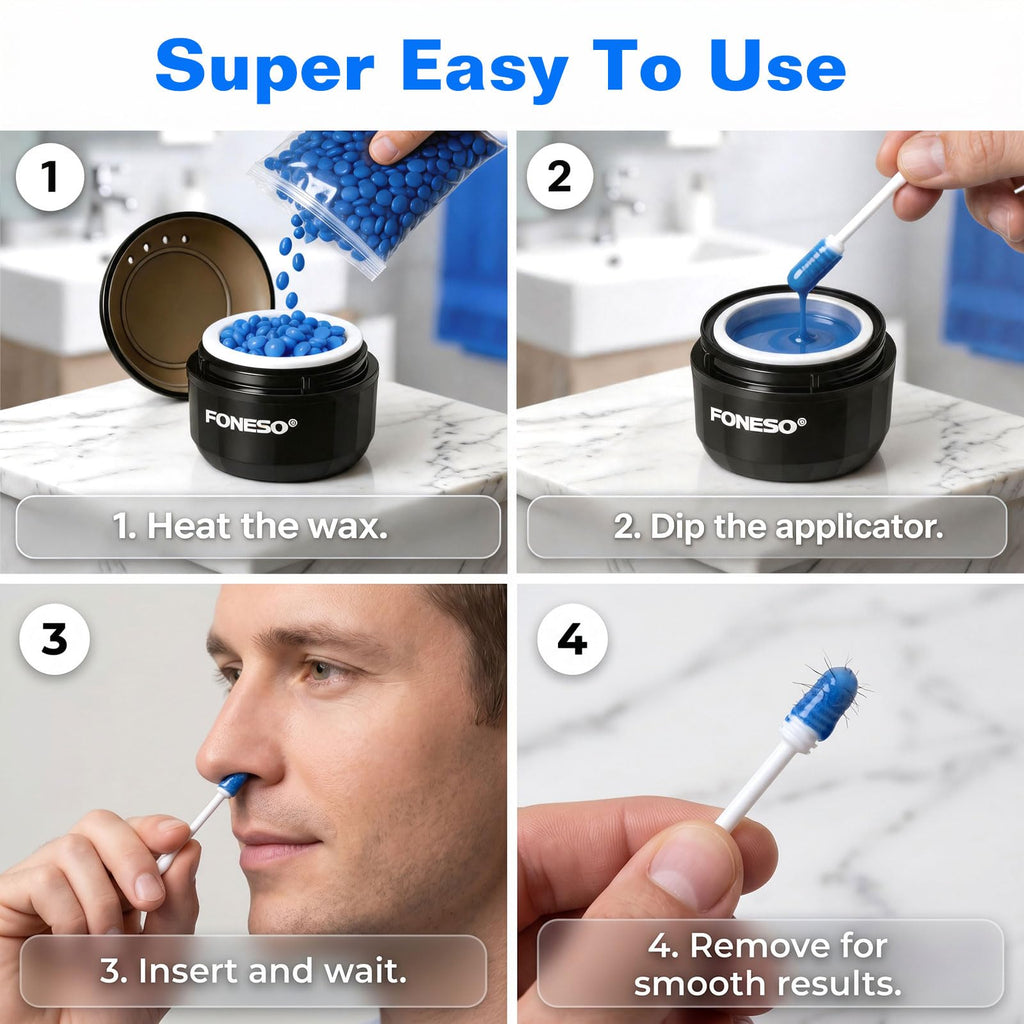 FONESO Nose Wax Kit for Men and Women, Smart Temperature Control Hair Removal Tool with USB Fast Heating, Complete Ear Hair Wax Removal Kit with 200g Wax Beads & 56 Pcs Accessories