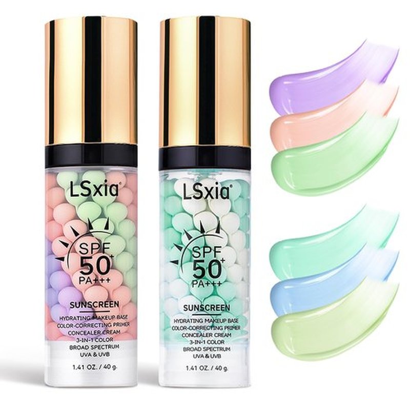 3 In 1 Primer for Face Before Makeup, SPF 50, Tinted Moisturizer Sunscreen Isolation Cream, One Step Color Corrector Makeup Primer, Color Correcting Concealer Oil Control, Base de Maquillaje, #01+#02