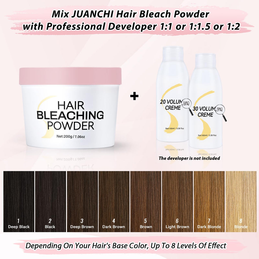 Hair Bleach Powder, Professional Lightening Bleach for Hair, Strong & Gentle Bleach Powder for Hair, Up to 8 Levels of Lift for Hair Highlights(200g/7.02oz)
