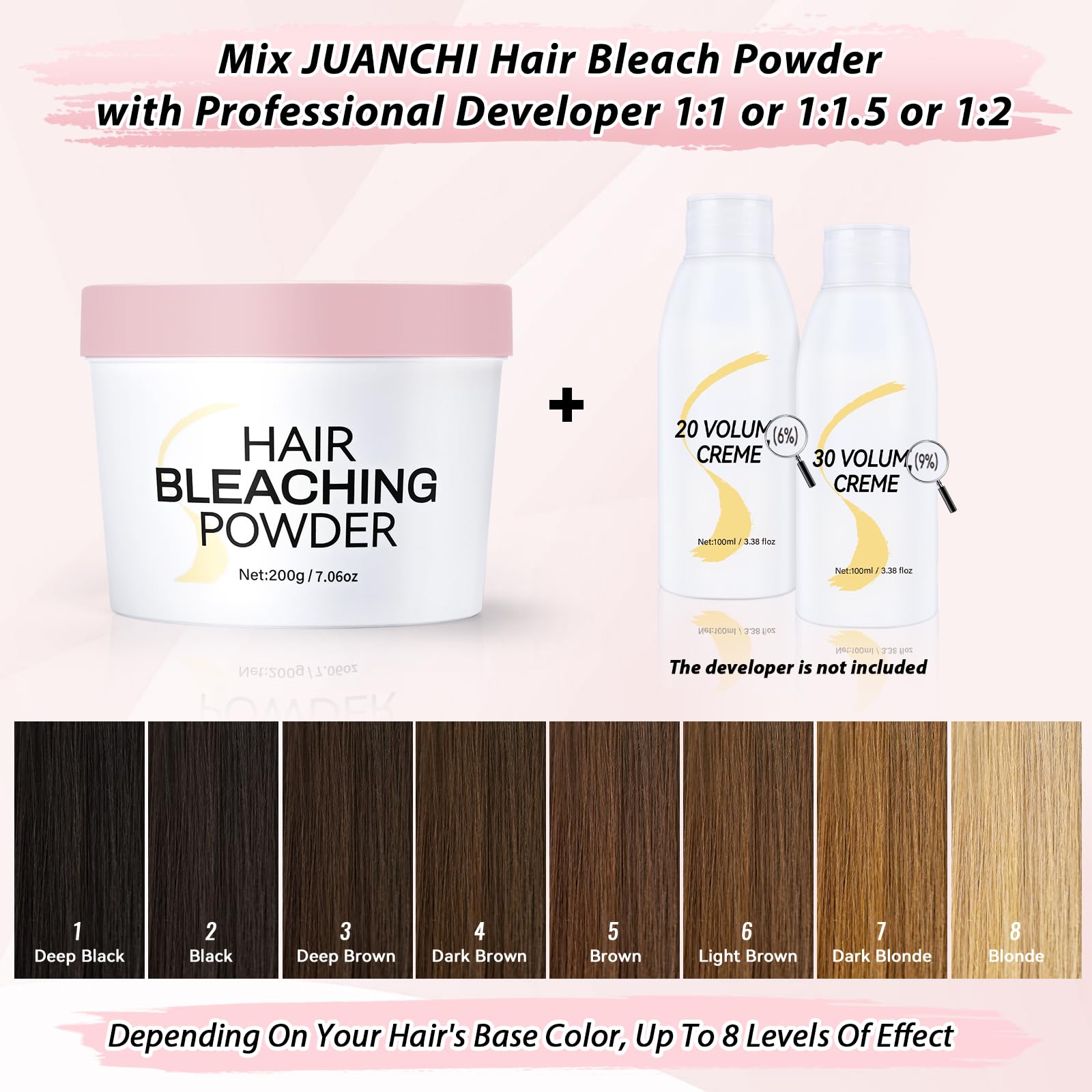 Hair Bleach Powder, Professional Lightening Bleach for Hair, Strong & Gentle Bleach Powder for Hair, Up to 8 Levels of Lift for Hair Highlights(200g/7.02oz)