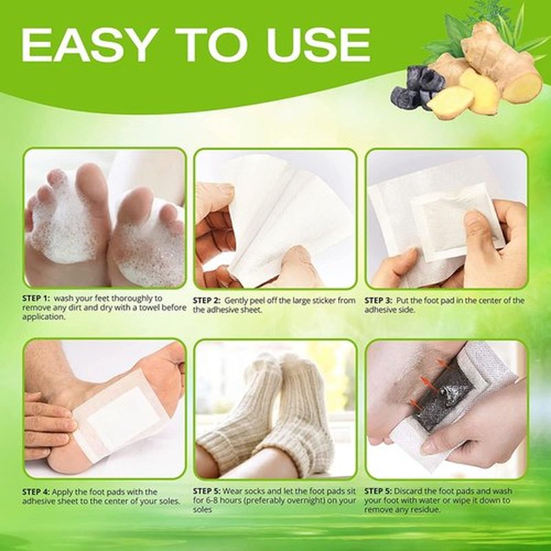 AOSORW Natural Herbal Foot Pads - Ginger Oil & Bamboo Charcoal - Foot Care Patches for Daily Use - (Green, 100 Pads)