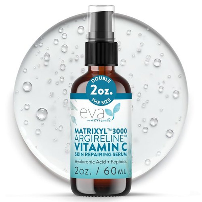 Eva Naturals Matrixyl 3000 & Argireline Peptide Serum for Face – Anti-Aging Collagen Booster with Vitamin C & Hyaluronic Acid – Reduces Appearance of Fine Lines, Smooths, Hydrates & Firms - 2 Fl Oz