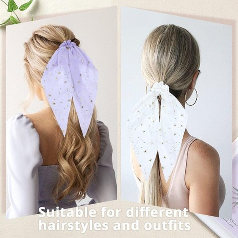Lawie 10 Pack Solid Star Silky Satin Chiffon Hair Ties with Long Tail Ribbon Hair Bow Scarf Hair Scrunchies Ribbons Ponytail Holders Scarves Headbands Scrunchy Hair Bands Accessories for Women Girls