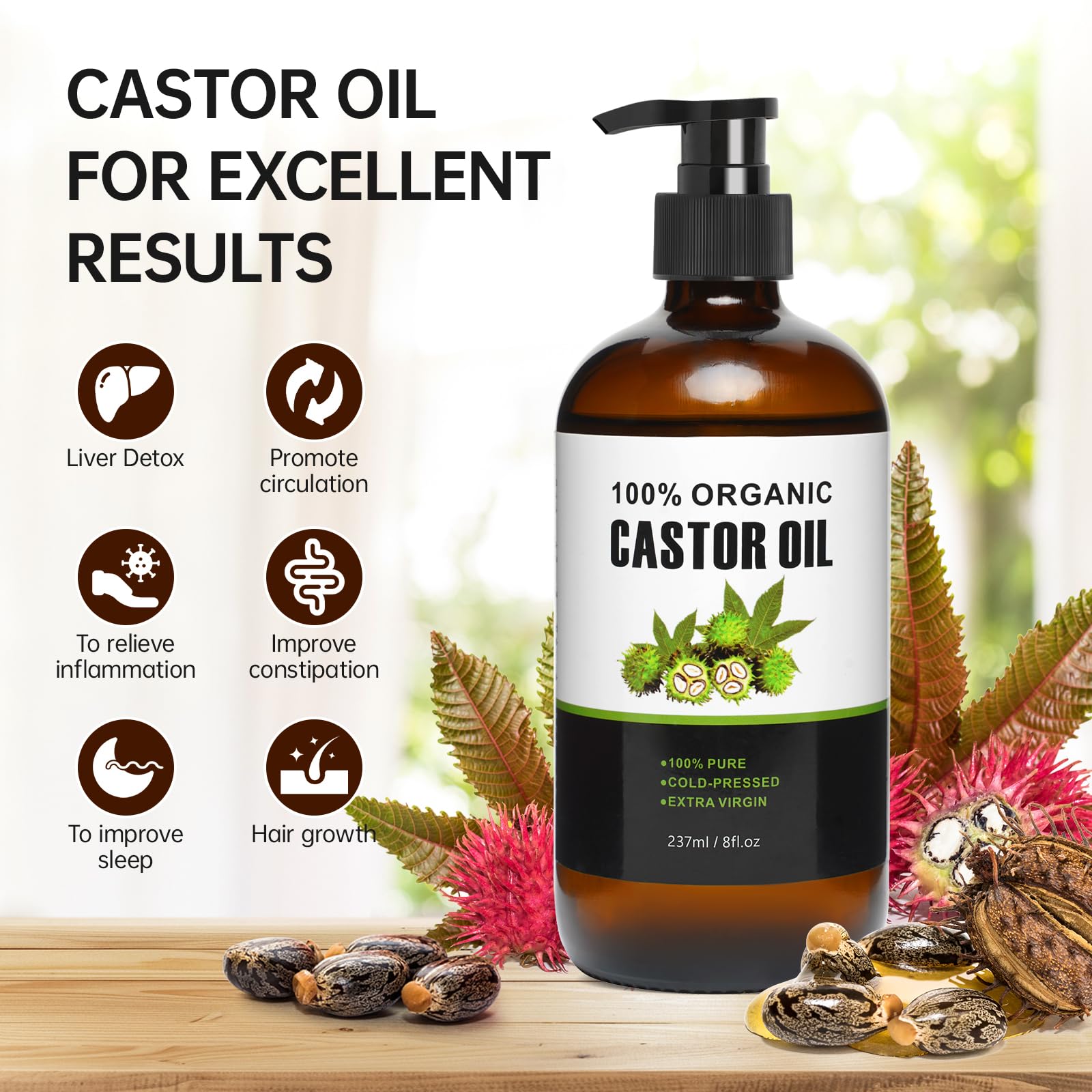 30Pcs Castor Oil Pack Wrap, Organic Cotton Castor Oil Patches and 8oz Organic Castor Oils Glass Bottle for Waist Knees Neck Belly Arms