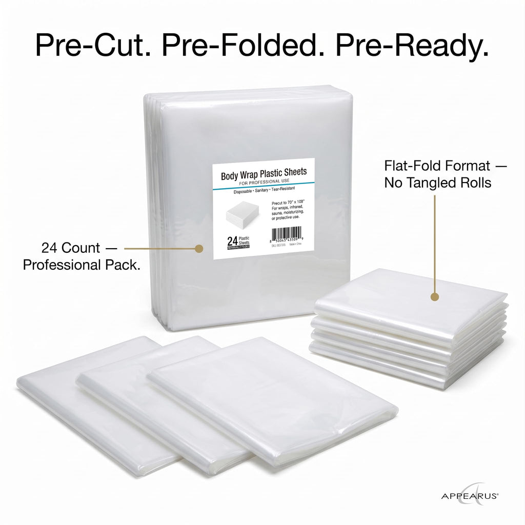 APPEARUS Extra Large Disposable Body Wrap Sheets 70x108 Pre-Cut Professional Plastic Film Liners for Spa Salon Moisturizing Skin Application 24 Count