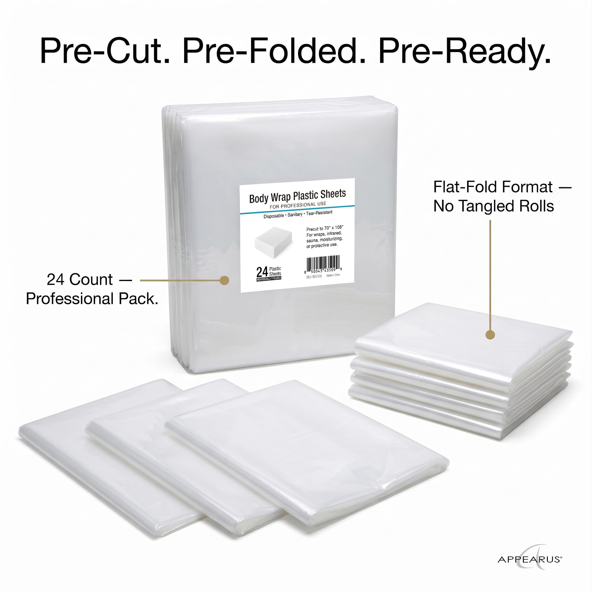 APPEARUS Extra Large Disposable Body Wrap Sheets 70x108 Pre-Cut Professional Plastic Film Liners for Spa Salon Moisturizing Skin Application 24 Count