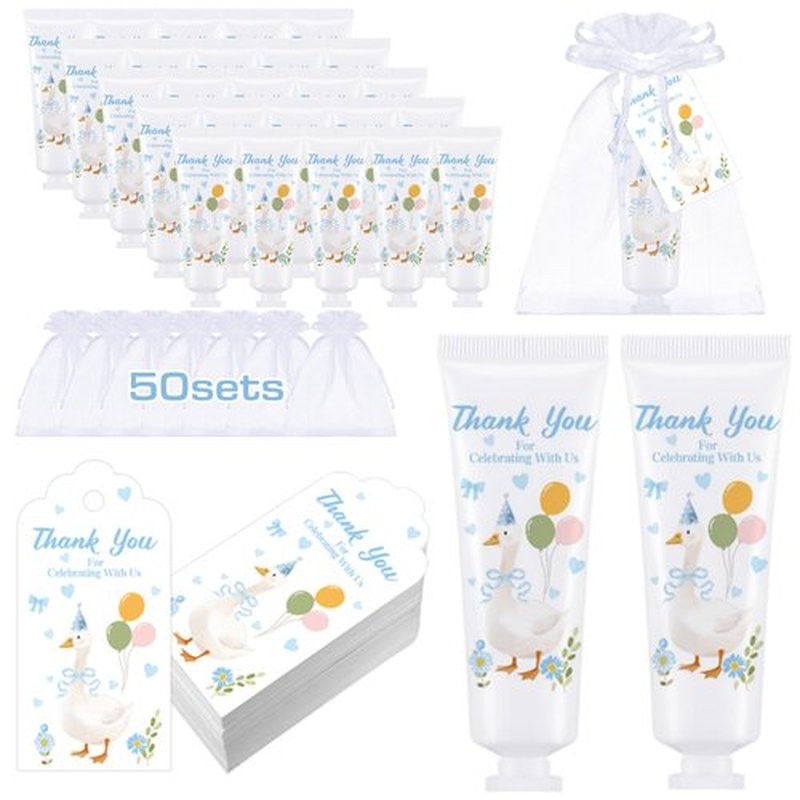 Demissle 50 Sets One Silly Goose Baby Shower Birthday Party Favors Travel Size Hand Cream Appreciation Hand Lotion with Cards and Bags Silly Goose Bulk Gifts for Guests Baby Shower Birthday(Blue)