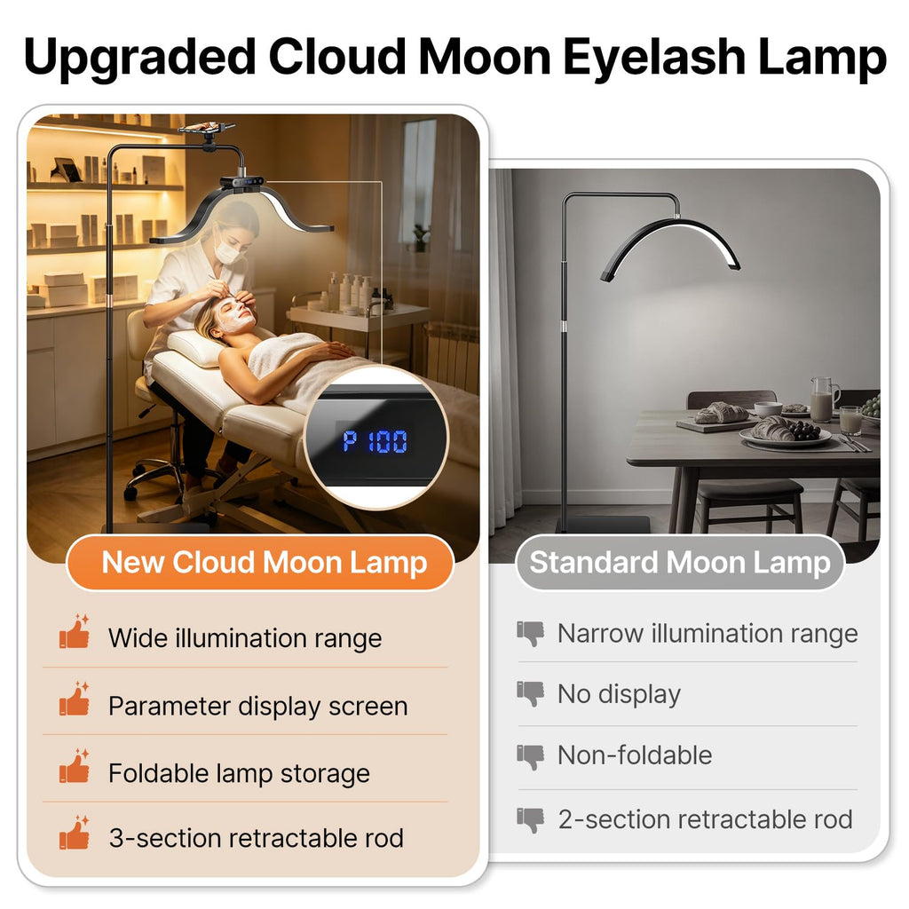 Lash Light for Eyelash Tech-Esthetician Ring Light, Half Moon Light for Led Lash Lamp Extensions, Tattoo Artists, Nail Tech - Cool, Warm Lamp with Adjustable Brightness & Height, Phone Holder (Black)
