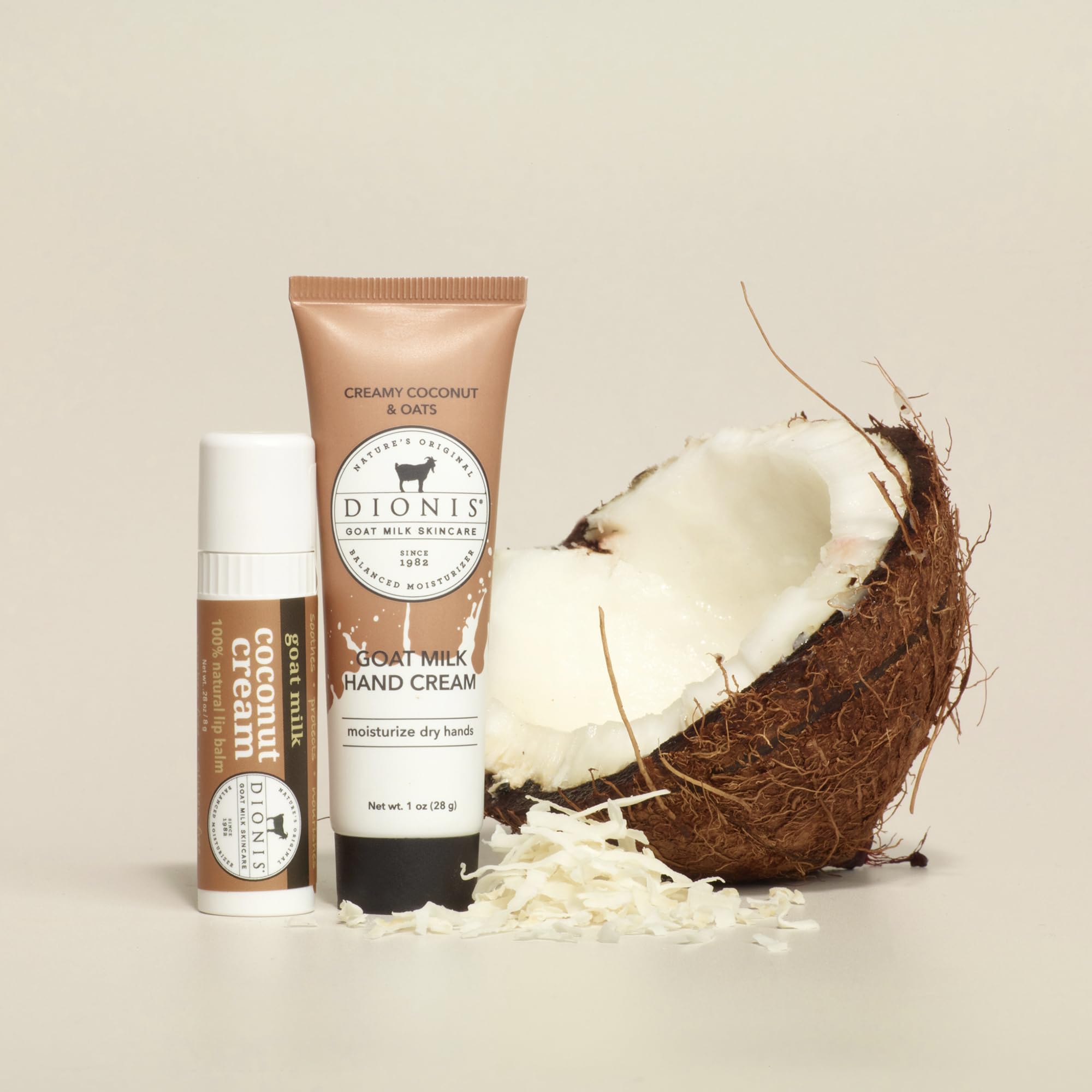 Dionis Goat Milk Creamy Coconut & Oats Hand Cream and Coconut Cream Lip Balm Set
