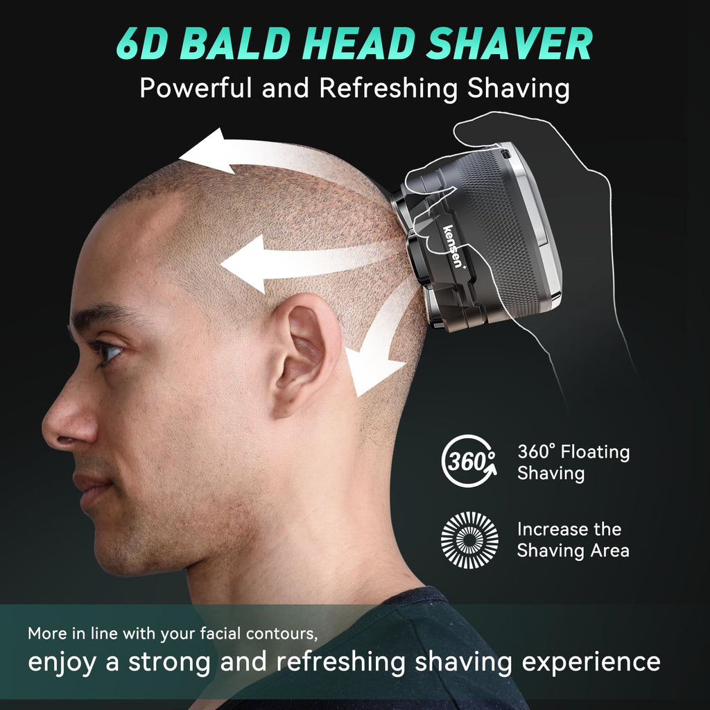 Head Shavers for Bald Men - kensen 6D Cordless Bald Head Shavers for Men, Christmas Gift Body Shaver for Mens for Bald Heads & Face IPX6 Waterproof Wet/Dry Use LED Display Balding Clippers Heads Razor