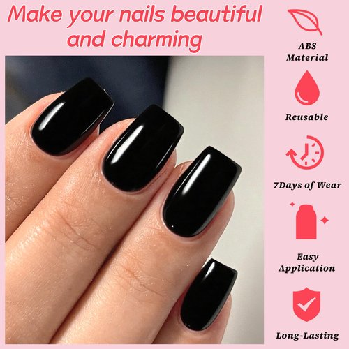 Lifextol 240pc Black Coffin Press on Nails Short Fake Nails Press ons for Women Acrylic Nail Presson Nail&Glue Tabs, Short Black Fingernails Coffin False Fingernail Tip Stick on Artificial Fingernail