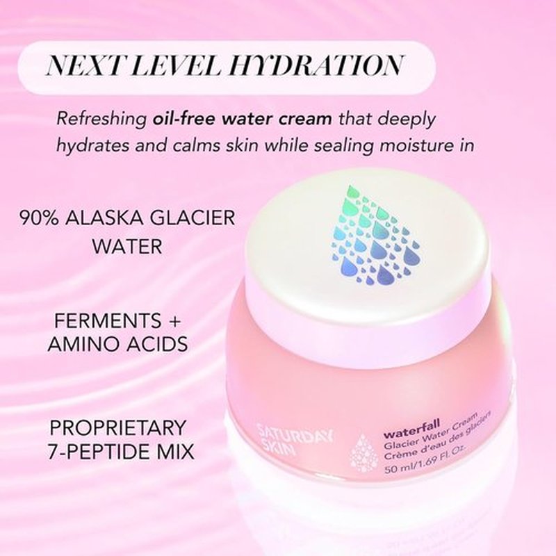 Saturday Skin Waterfall Glacier Water Face Cream - Oil-Free Korean Moisturizer for Oily Skin | Lightweight Gel, 1.69 Fl Oz