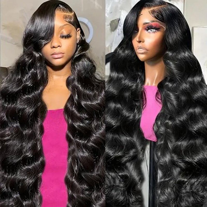 Tasumla Body Wave Lace Front Wigs Human Hair 200 Density 13x6 HD Lace Frontal Wigs Pre Plucked Glueless Brazilian Virgin Human Wig with Baby Hair Body Wave wigs for Women Natural Black 24 INCH