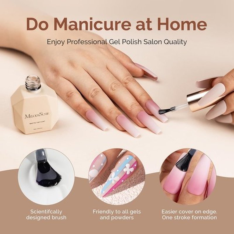 MelodySusie 15ML No Wipe Matte Gel Top Coat - Long-Lasting Finish for Clear Nail Gel & Acrylics | Perfect Gift for DIY & Nail Salons