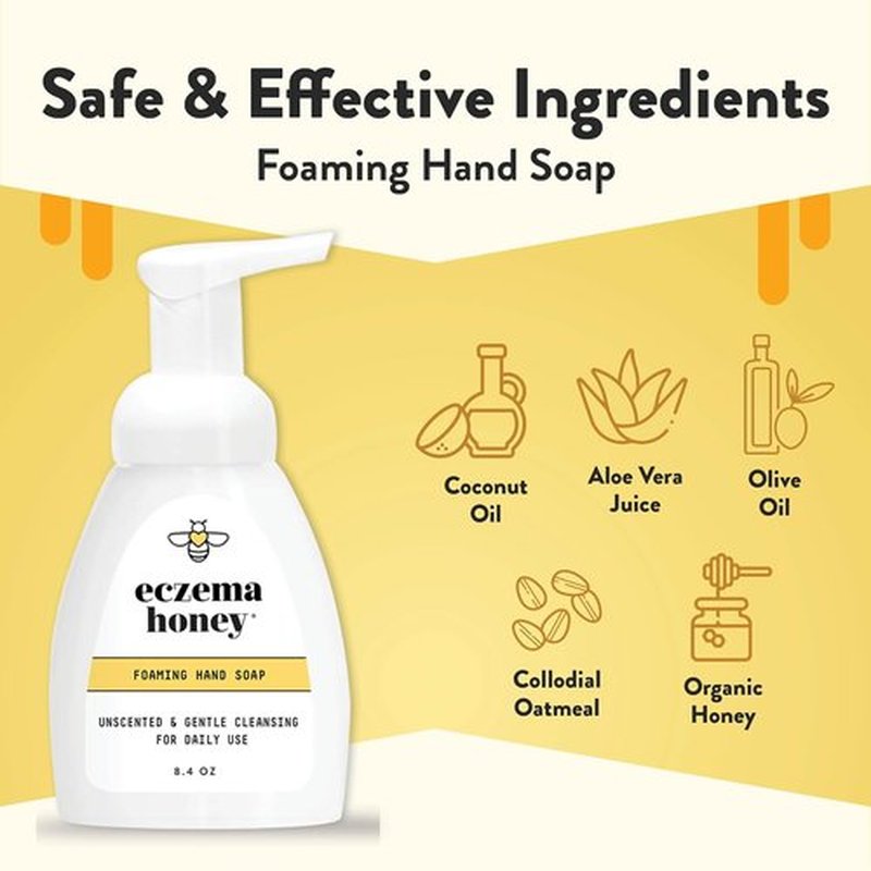 ECZEMA HONEY Gentle Foaming Hand Soap - Non-Toxic, Unscented Cleanser for Dry Hands - 8.4 Oz Organic Honey Wash