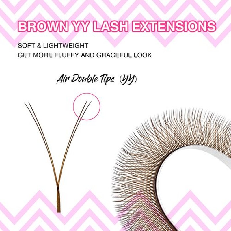 TDANCE YY Lash Extensions Premade Volume Eyelash Fans YY Lashes Matte Black W Lashes Extensions(YY-Brown-0.07-D,8-15 mm)