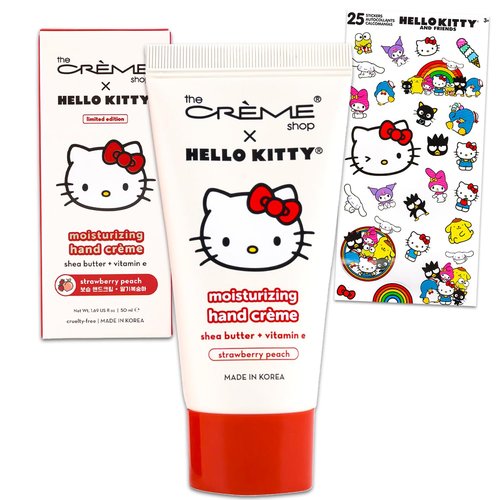 The Creme Shop x Hello Kitty Hand Lotion Pack - Bundle with 1.69 Oz The Creme Shop x Hello Kitty Lotion Scent Strawberry Peach Plus Stickers | Hello Kitty Lotion Set