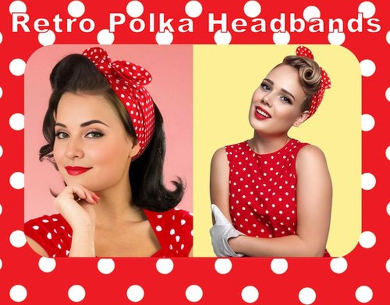 Huachi Red and White Polka Dot Bandana Headband Vintage Wire Hairband with Bow Wide Headbands Retro 50s Hair Accessories for Women